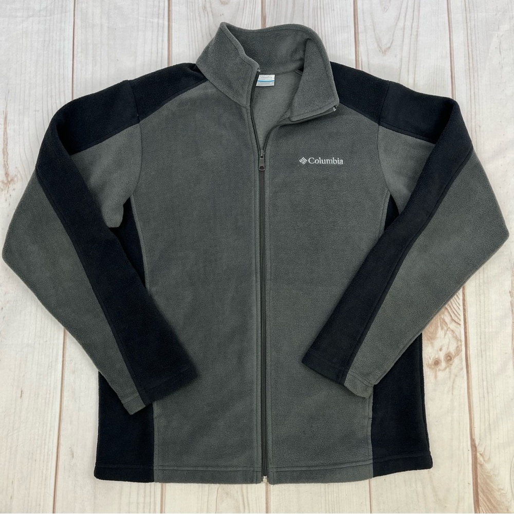 Columbia Full Zip Fleece Jacket Zippered Pockets Gray/Black Sz M